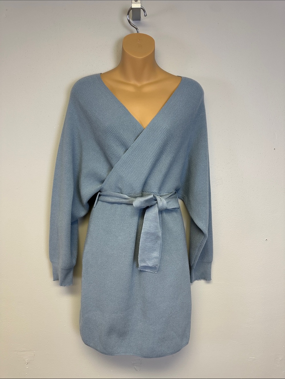 Halara Crossover V Neck Batwing Long Sleeve Belted Mini Casual Sweater Dress